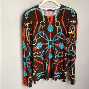 J. McLaughlin Lenny Sweater Equestrian Print Pullover Size Medium